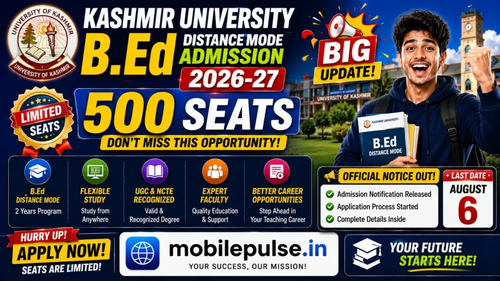 Kashmir University B.Ed Distance Mode Admission