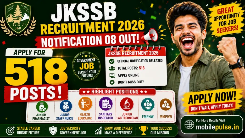 JKSSB Recruitment 2026 Notification 08: Apply for 518 Posts